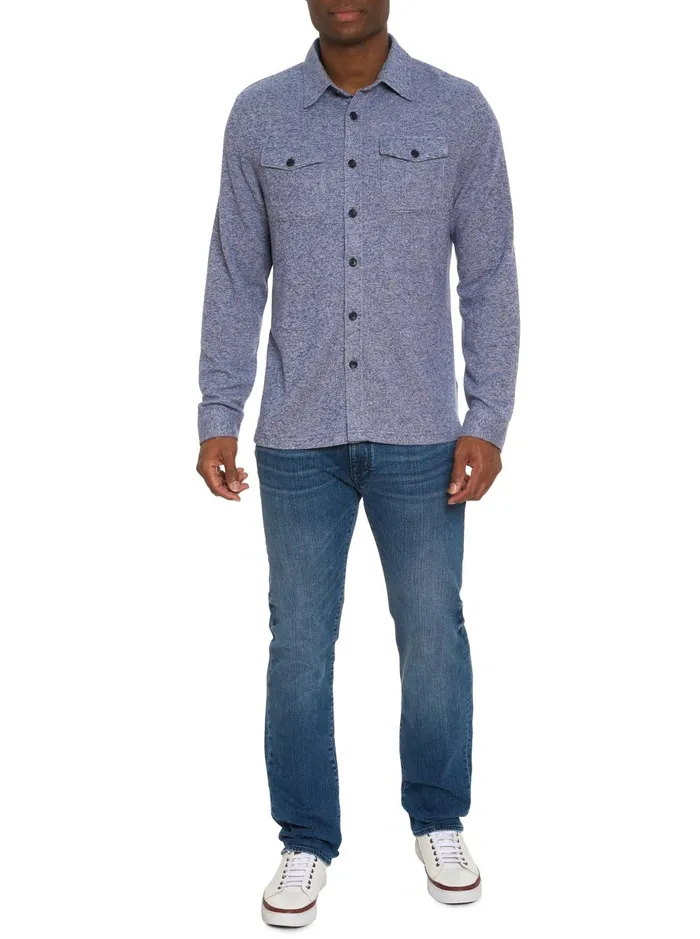 Men Long Sleeve Button Down Shirts Robert Graham ORTIS LONG SLEEVE BUTTON FRONT KNIT SHIRT Navy