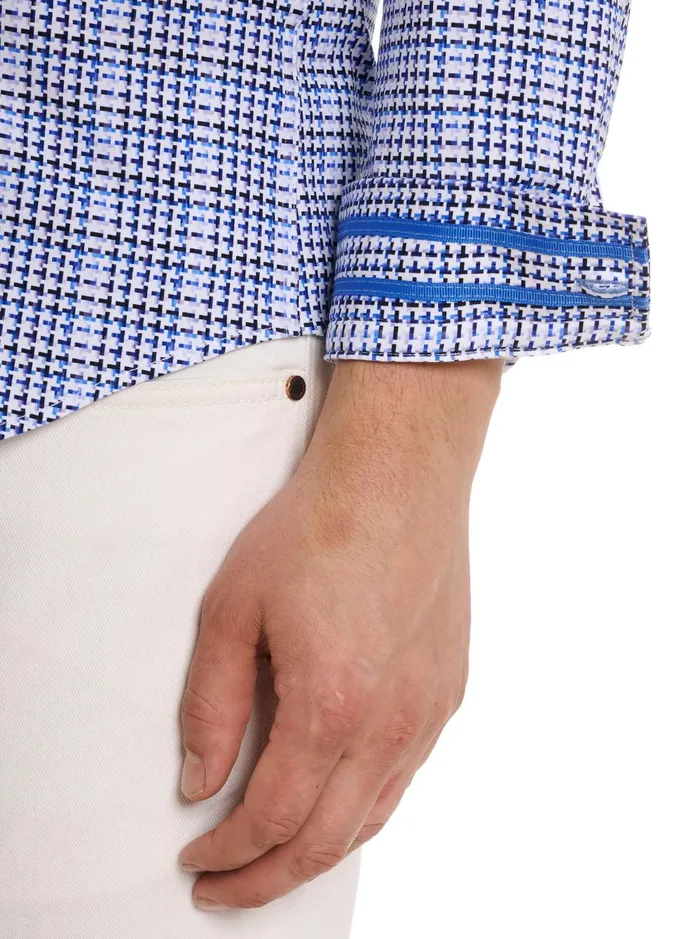 Men Long Sleeve Button Down Shirts Robert Graham RIZZO MOTION LONG SLEEVE KNIT BUTTON DOWN SHIRT Blue