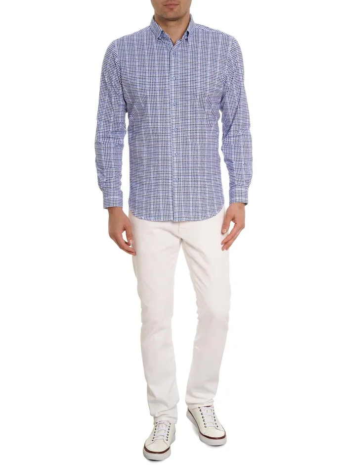 Men Long Sleeve Button Down Shirts Robert Graham RIZZO MOTION LONG SLEEVE KNIT BUTTON DOWN SHIRT Blue