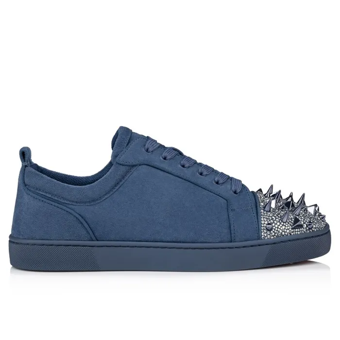 Men Louis Junior P Pik Pik Strass Sneakers 8211 Veau Velours Spikes And Strass 8211 Denim Christian Louboutin Sneakers