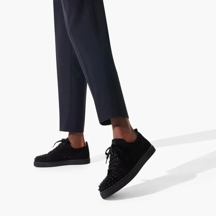 Men Louis Junior Spikes Sneakers 8211 Veau Velours 8211 Black Christian Louboutin Sneakers
