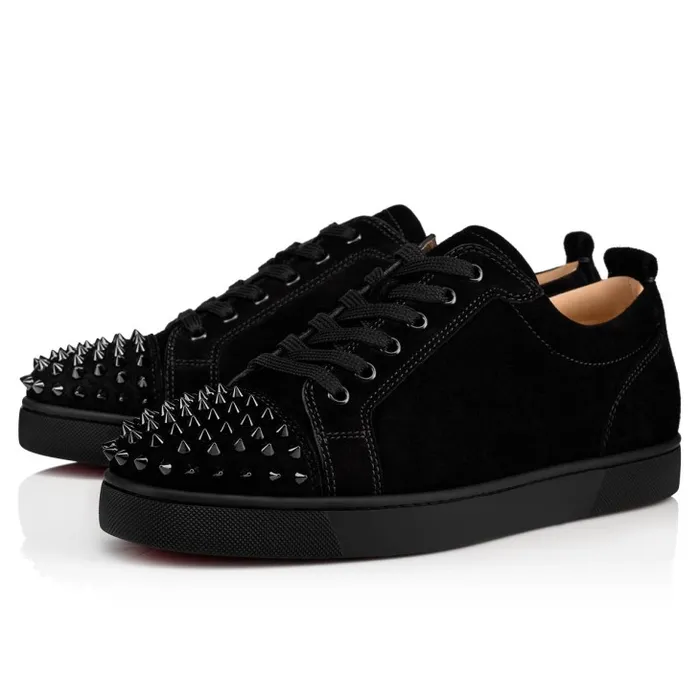 Men Louis Junior Spikes Sneakers 8211 Veau Velours 8211 Black Christian Louboutin Sneakers