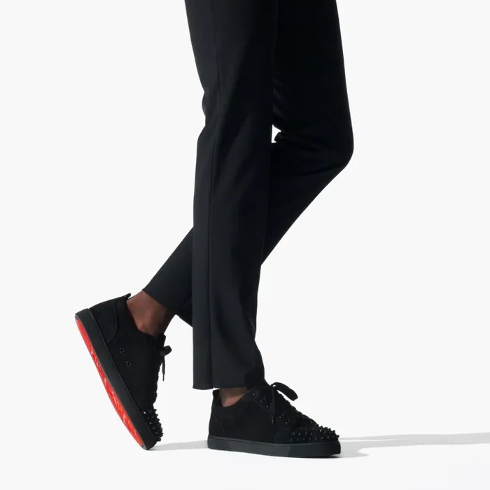 Men Louis Junior Spikes Sneakers 8211 Veau Velours 8211 Black Christian Louboutin Sneakers