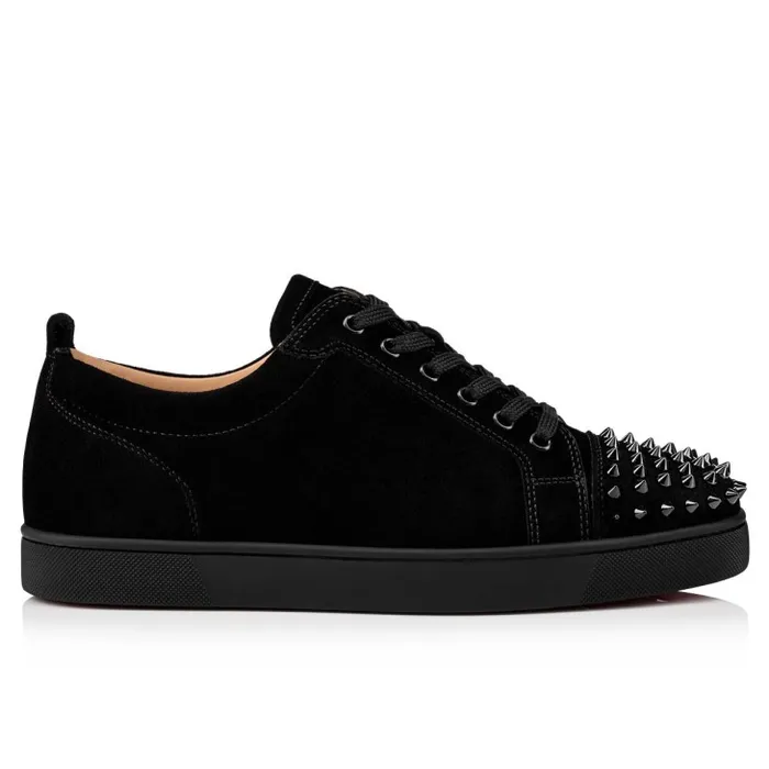 Men Louis Junior Spikes Sneakers 8211 Veau Velours 8211 Black Christian Louboutin Sneakers