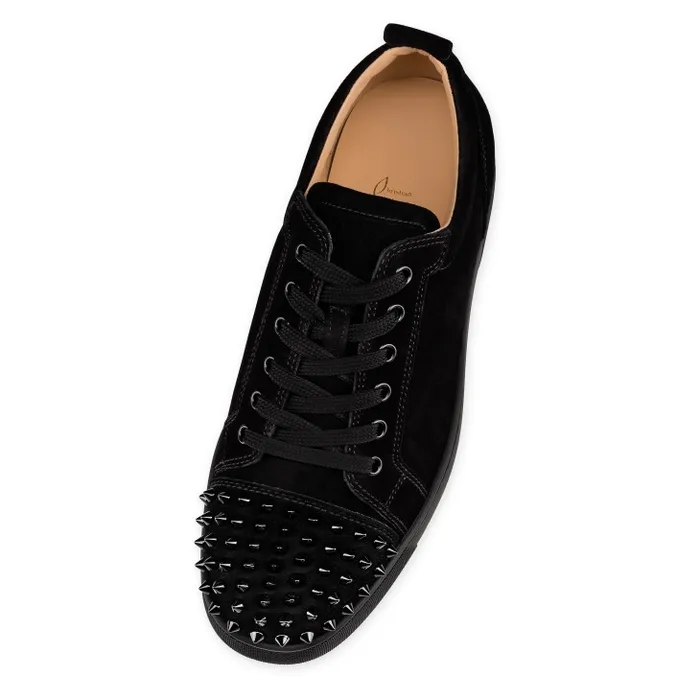 Men Louis Junior Spikes Sneakers 8211 Veau Velours 8211 Black Christian Louboutin Sneakers