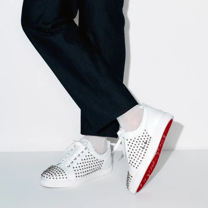 Men Louis Spikes Junior Sneakers 8211 Calf Leather And Spikes 8211 White Christian Louboutin Sneakers