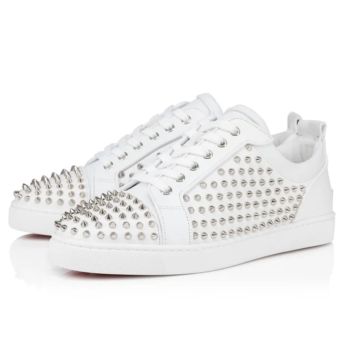 Men Louis Spikes Junior Sneakers 8211 Calf Leather And Spikes 8211 White Christian Louboutin Sneakers
