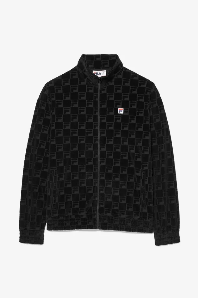 Men Matching Sets Fila Jacquard Velour Track Jacket 001 Black