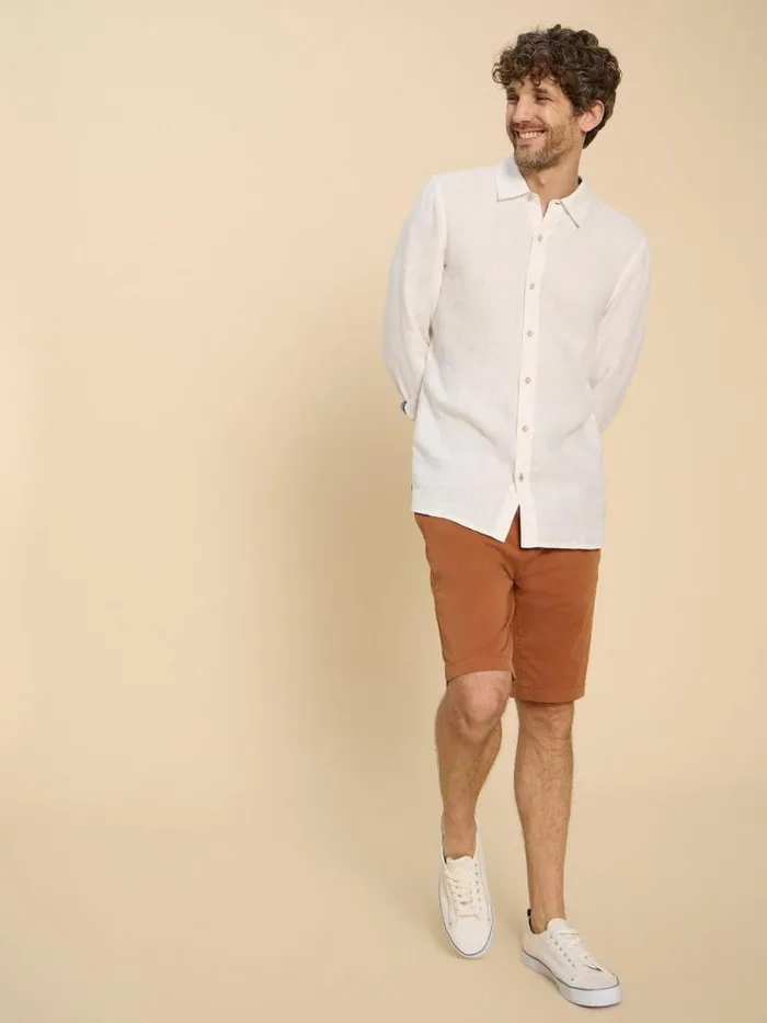 Men Pembroke LS Linen Shirt Brilliant White White Stuff Shirts