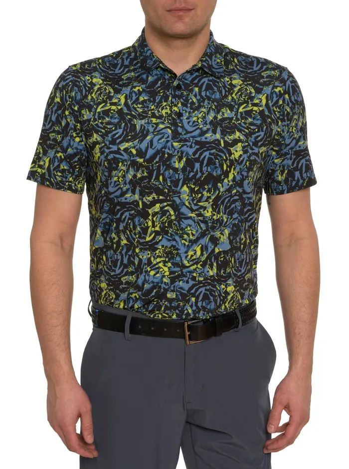 Men Polos and TShirts Robert Graham ABSTRACT ROSE PERFORMANCE POLO Black