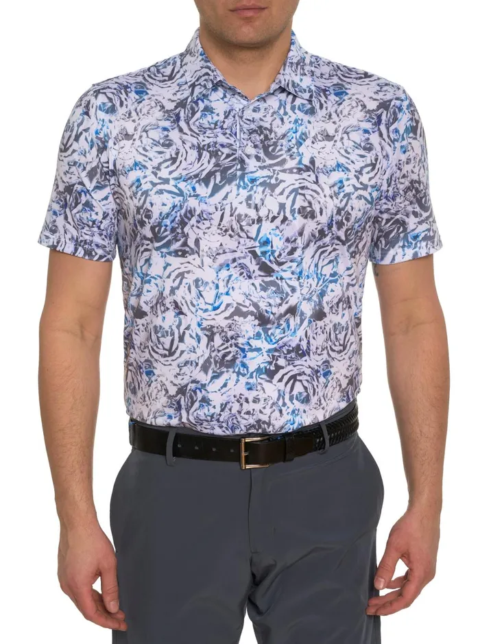 Men Polos and TShirts Robert Graham ABSTRACT ROSE PERFORMANCE POLO Black
