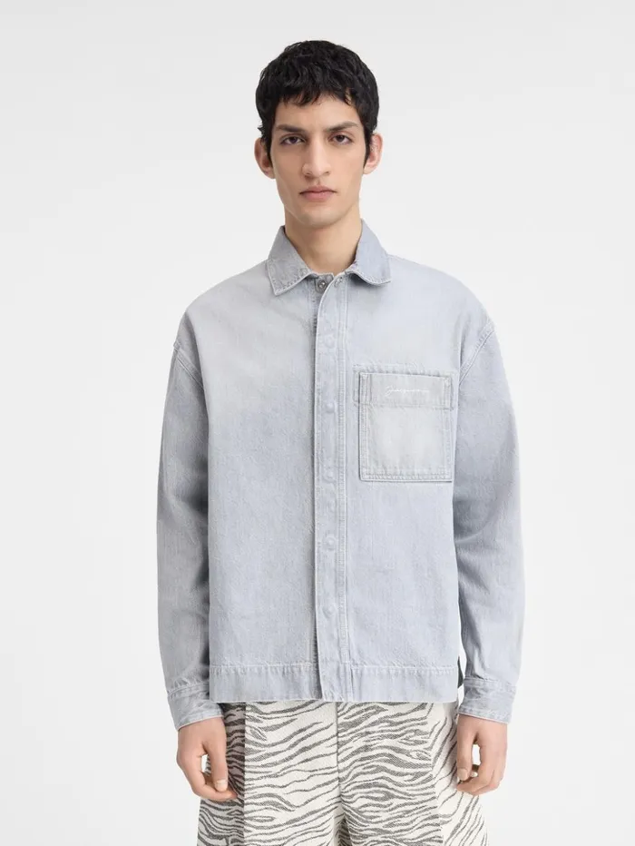 Men Shirts JACQUEMUS The DeNmes Denim Shirt Grey Offwhite