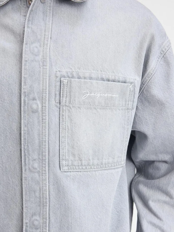 Men Shirts JACQUEMUS The DeNmes Denim Shirt Grey Offwhite