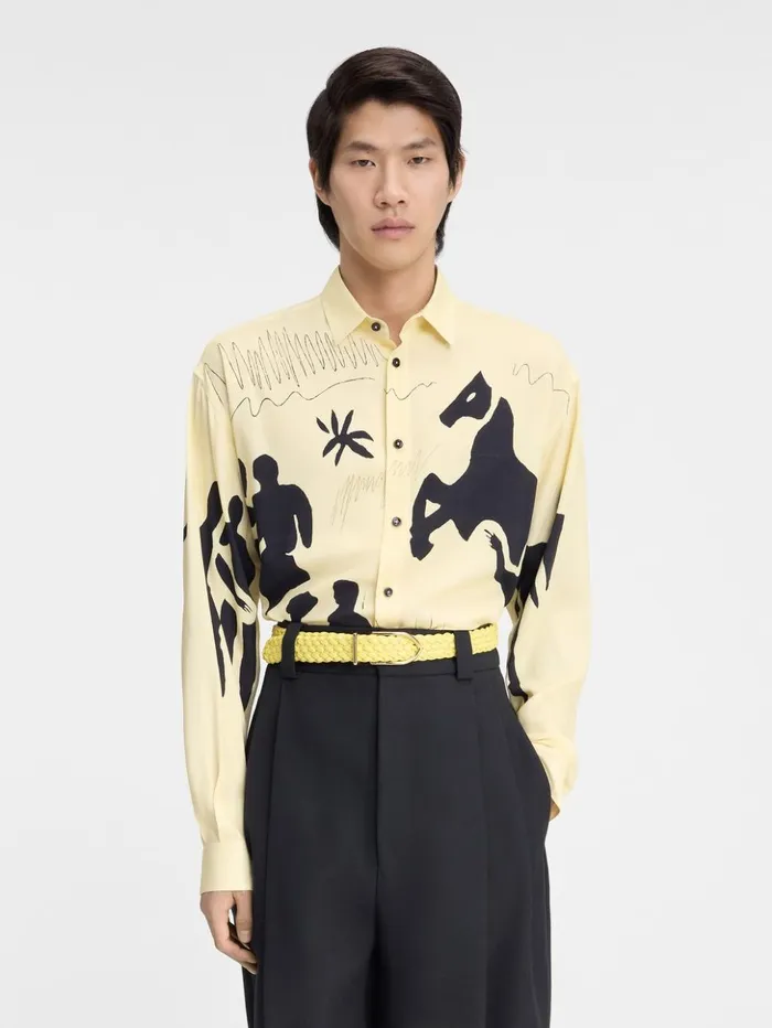 Men Shirts JACQUEMUS The Simon Shirt Print Horse Scene Yellow Men Shirts JACQUEMUS The Simon Shirt Print Horse Scene Yellow