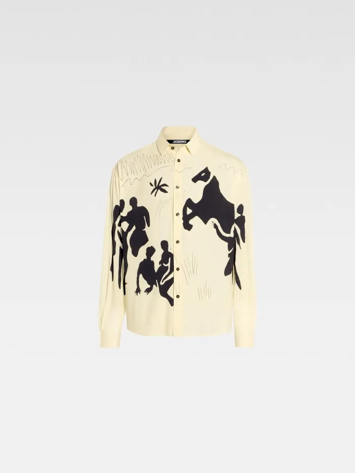 Men Shirts JACQUEMUS The Simon Shirt Print Horse Scene Yellow Men Shirts JACQUEMUS The Simon Shirt Print Horse Scene Yellow