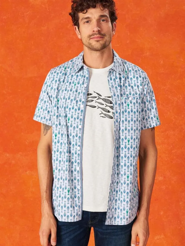 Men Shoal Fish Graphic Tee White Print White Stuff TShirts