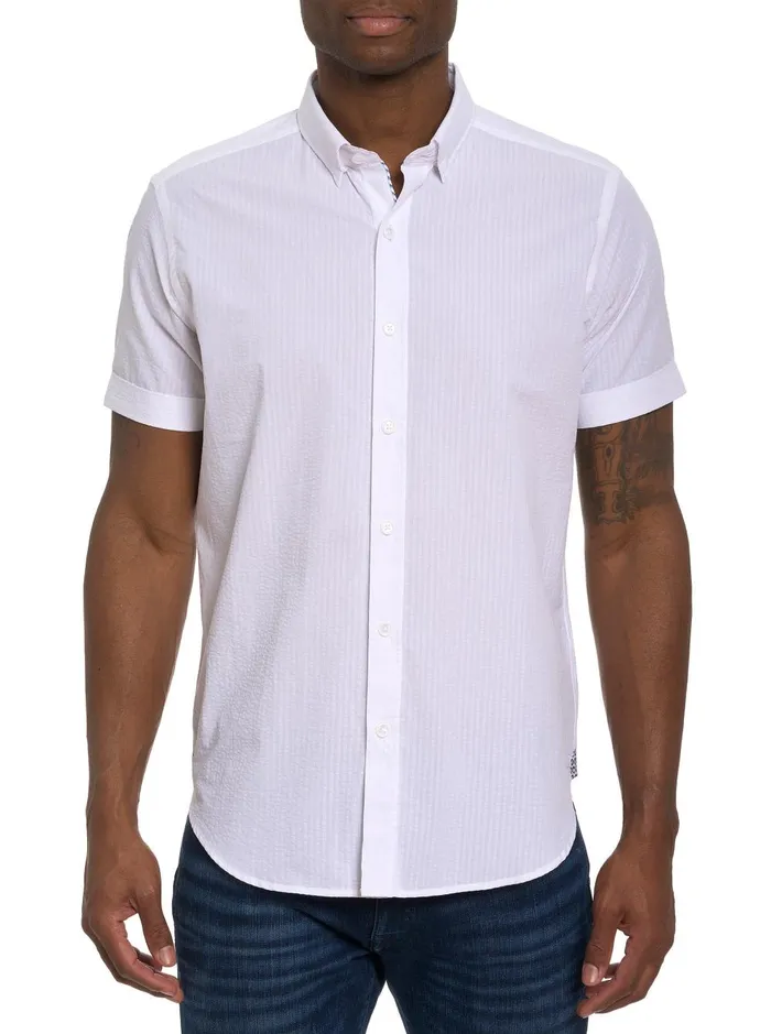Men Short Sleeve Button Down Shirts Robert Graham ANDREWS SHORT SLEEVE BUTTON DOWN SHIRT White