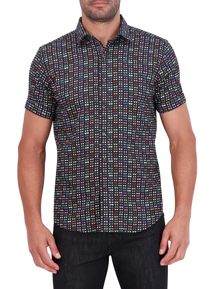 Men Short Sleeve Button Down Shirts Robert Graham SPECTACLE SHORT SLEEVE BUTTON DOWN SHIRT Black