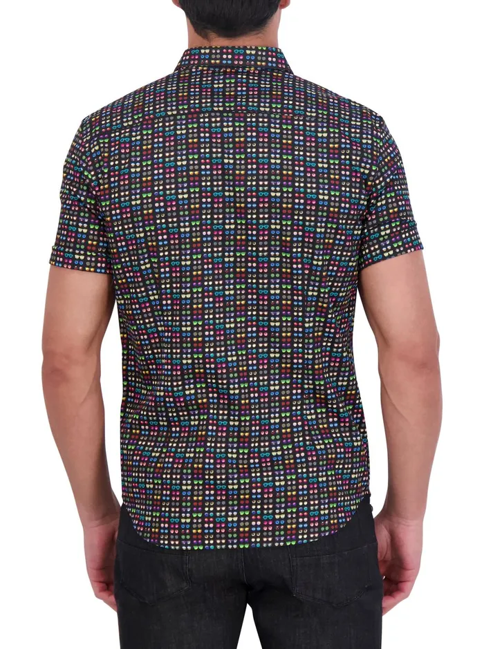 Men Short Sleeve Button Down Shirts Robert Graham SPECTACLE SHORT SLEEVE BUTTON DOWN SHIRT Black