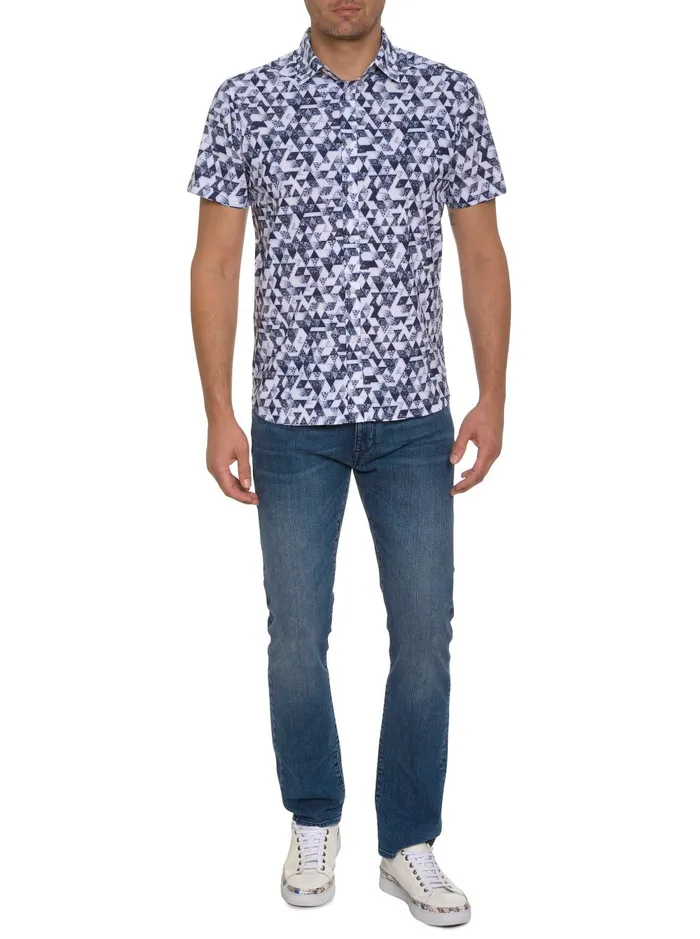 Men Short Sleeve Button Down Shirts Robert Graham STAMOS PERFORMANCE SHORT SLEEVE KNIT SHIRT White