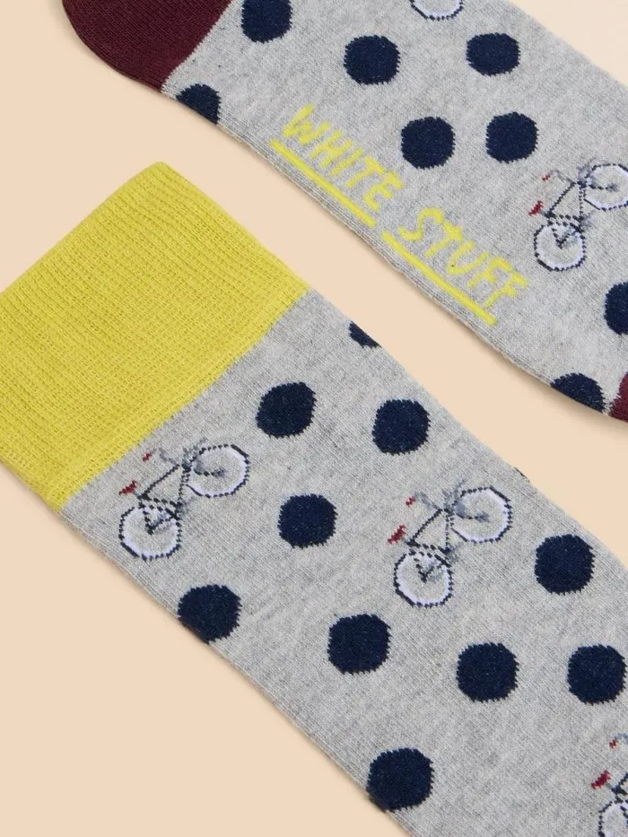 Men Spot Bicycle Ankle Sock Grey Multi White Stuff Socks