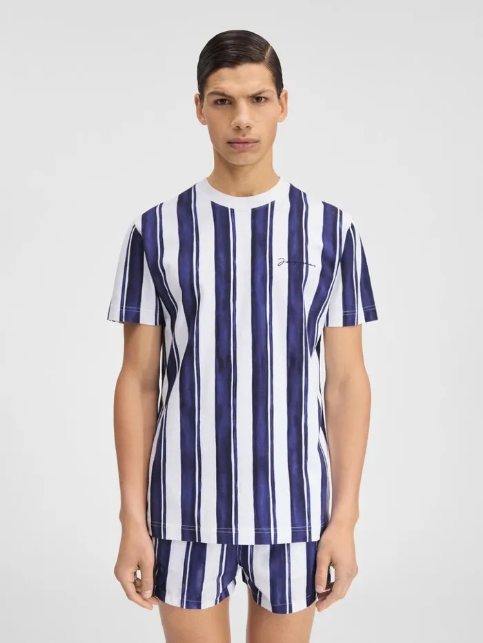 Men Tshirts JACQUEMUS The Rayures Tshirt Print Rayure Blue