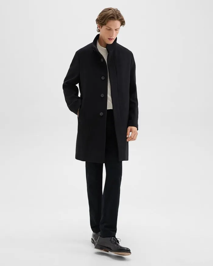 Men Theory Outerwear Belvin Coat In Recycled WoolBlend Melton Black