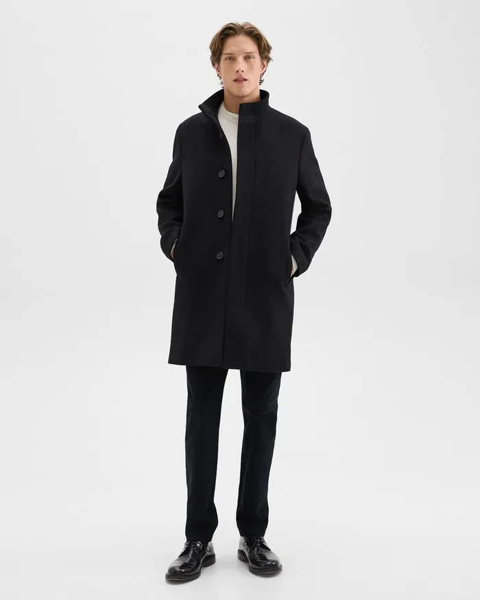 Men Theory Outerwear Belvin Coat In Recycled WoolBlend Melton Black