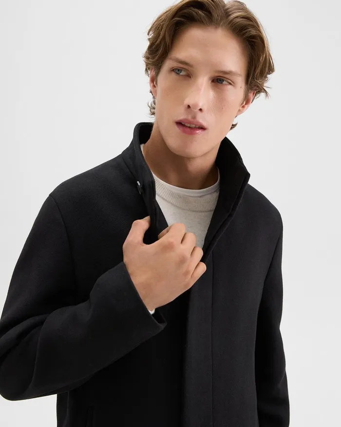 Men Theory Outerwear Belvin Coat In Recycled WoolBlend Melton Black