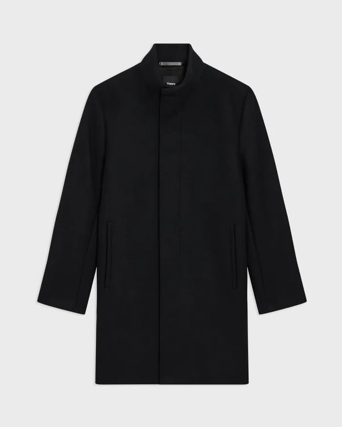 Men Theory Outerwear Belvin Coat In Recycled WoolBlend Melton Black