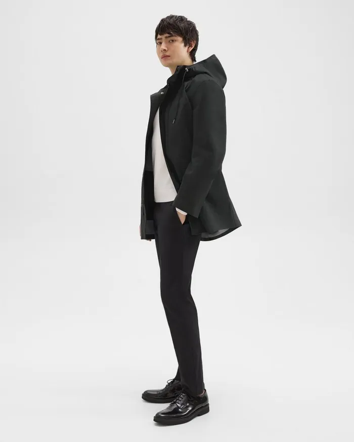 Men Theory Outerwear Hooded Raincoat In Poplin Black
