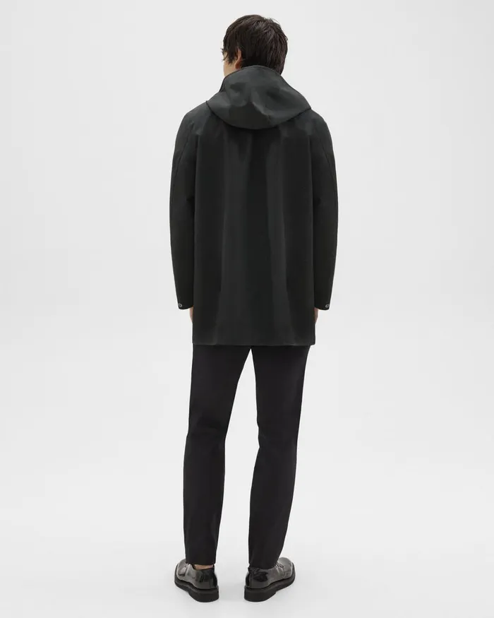 Men Theory Outerwear Hooded Raincoat In Poplin Black