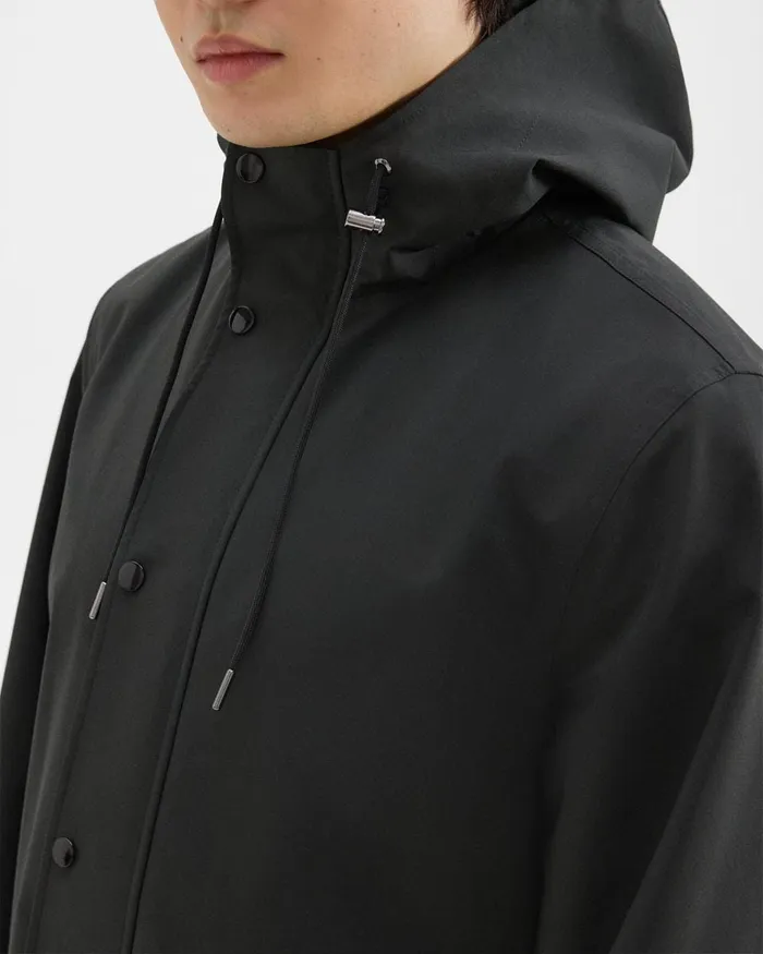 Men Theory Outerwear Hooded Raincoat In Poplin Black
