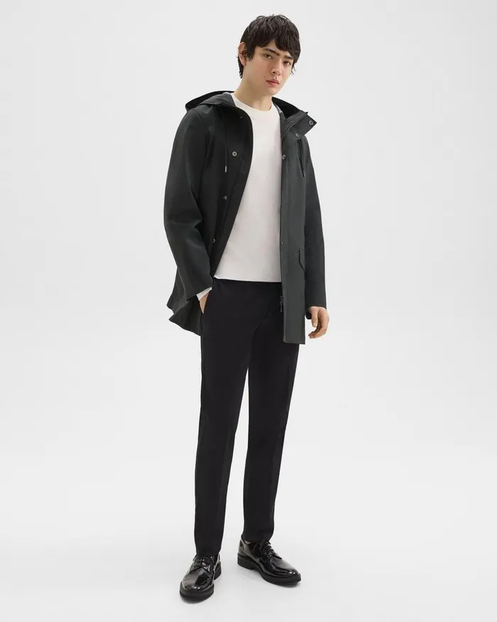 Men Theory Outerwear Hooded Raincoat In Poplin Black