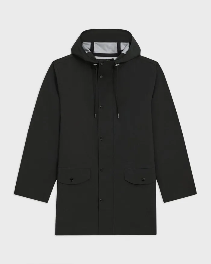 Men Theory Outerwear Hooded Raincoat In Poplin Black