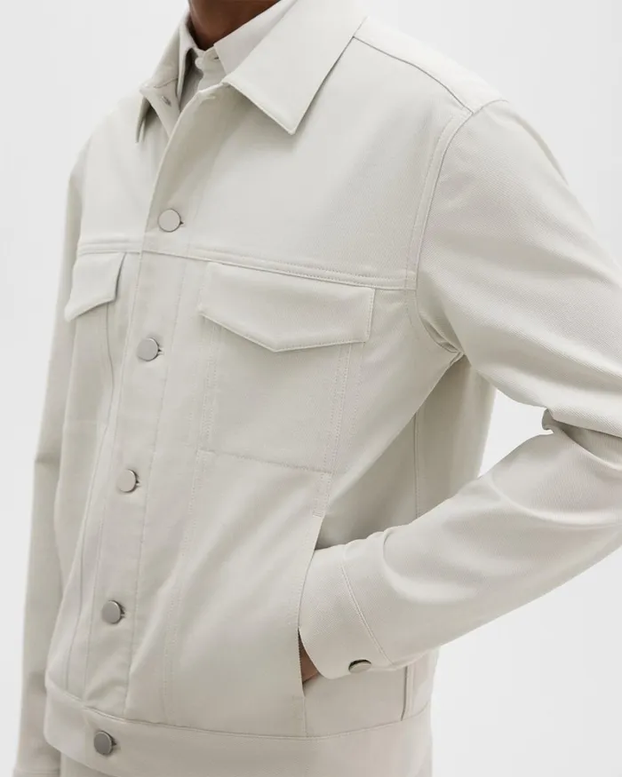 Men Theory Outerwear River Trucker Jacket In Neoteric Twill Limestone