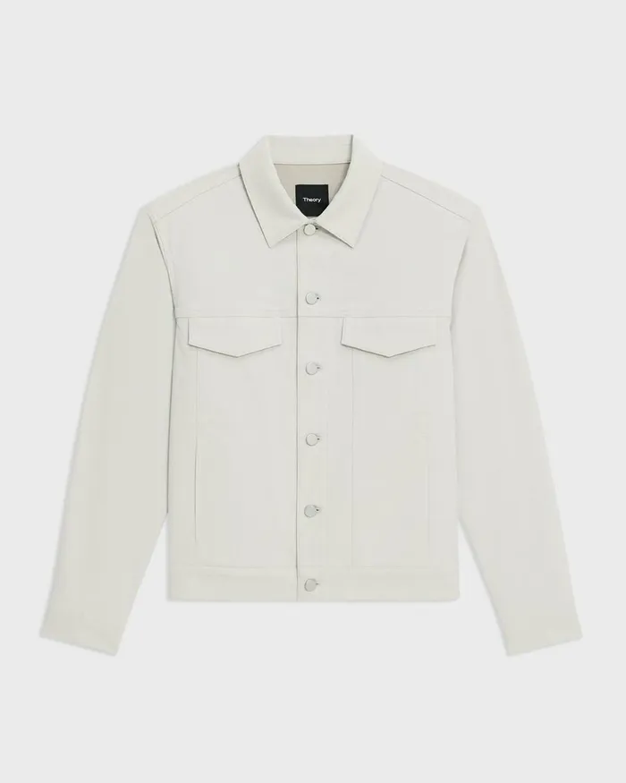 Men Theory Outerwear River Trucker Jacket In Neoteric Twill Limestone
