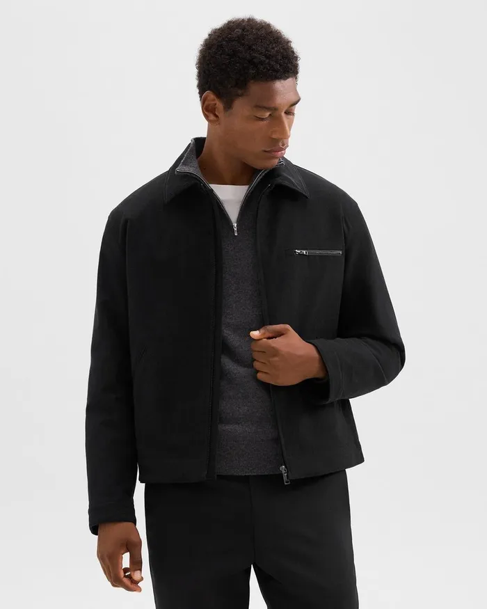Men Theory Outerwear Workwear Jacket In Moleskin Twill Black