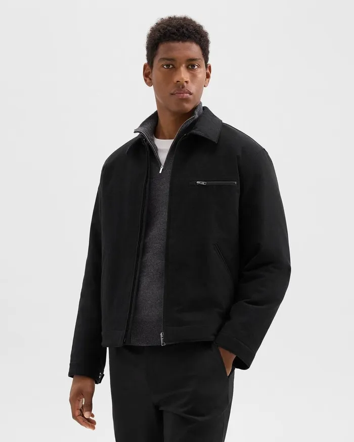Men Theory Outerwear Workwear Jacket In Moleskin Twill Black