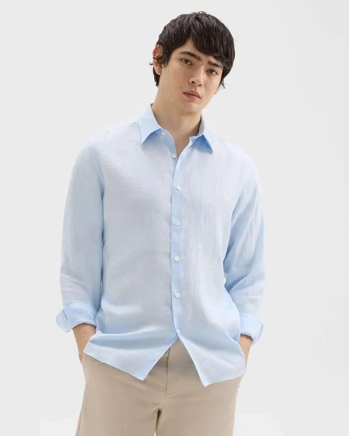 Men Theory Shirts Irving Shirt In Relaxed Linen Skylight