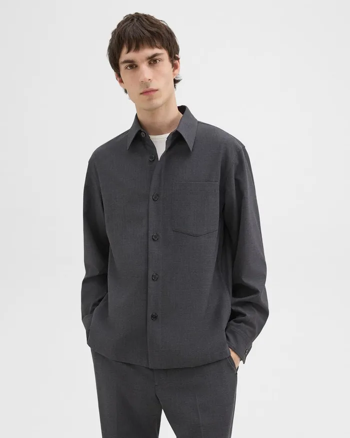 Men Theory Shirts Overshirt In WoolBlend Twill Pestle Melange