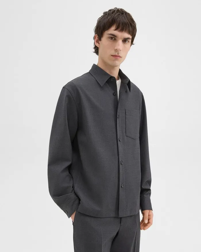 Men Theory Shirts Overshirt In WoolBlend Twill Pestle Melange