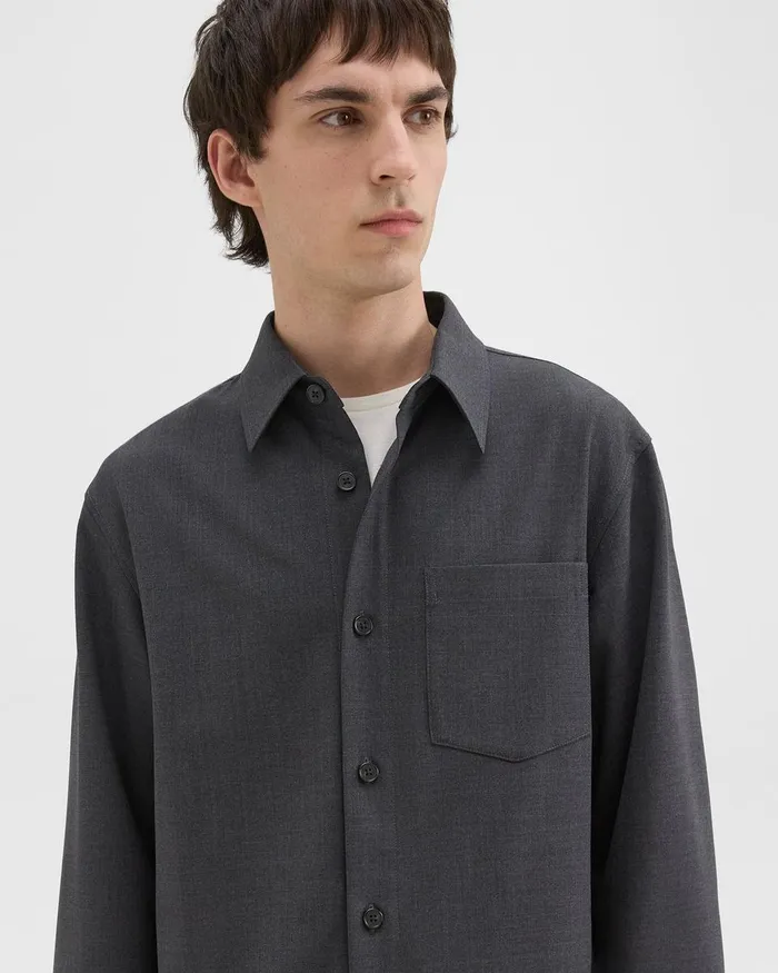 Men Theory Shirts Overshirt In WoolBlend Twill Pestle Melange