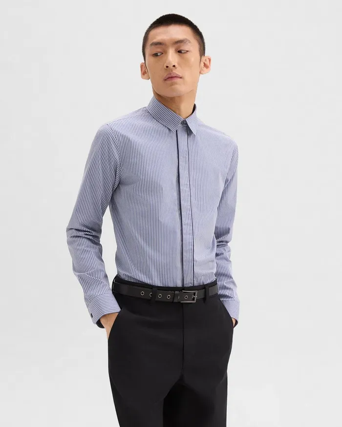 Men Theory Shirts Straight Shirt In Striped CottonBlend Greycornflower Multi