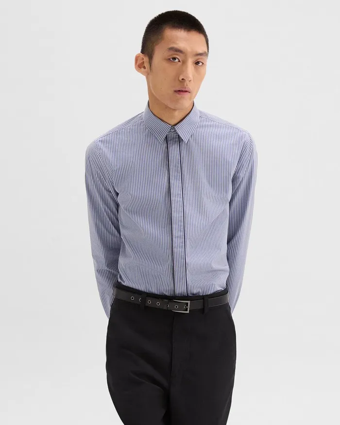 Men Theory Shirts Straight Shirt In Striped CottonBlend Greycornflower Multi