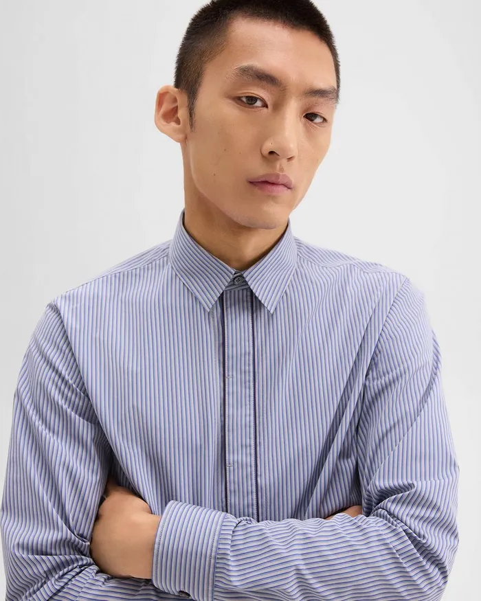 Men Theory Shirts Straight Shirt In Striped CottonBlend Greycornflower Multi