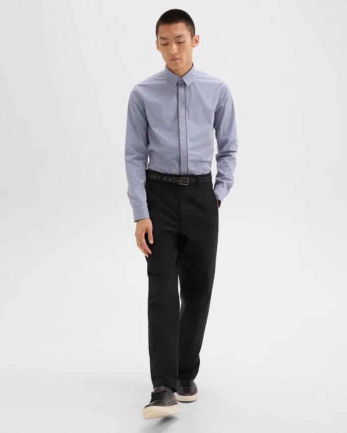 Men Theory Shirts Straight Shirt In Striped CottonBlend Greycornflower Multi