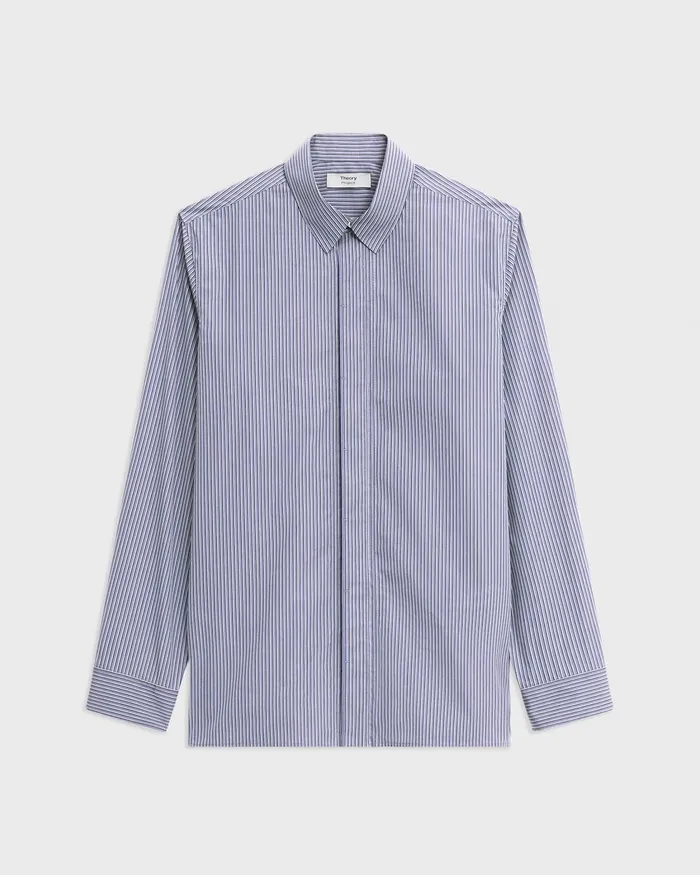 Men Theory Shirts Straight Shirt In Striped CottonBlend Greycornflower Multi