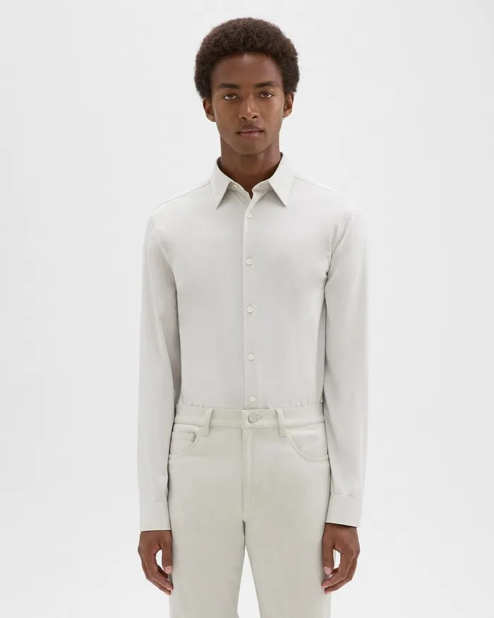 Men Theory Shirts Sylvain Shirt In Structure Knit Limestone