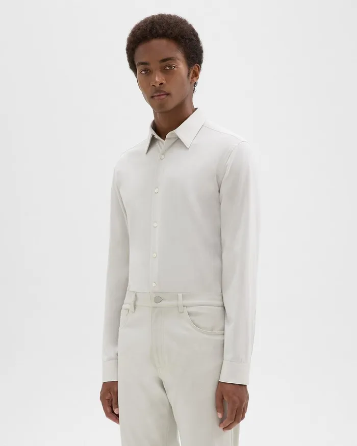 Men Theory Shirts Sylvain Shirt In Structure Knit Limestone